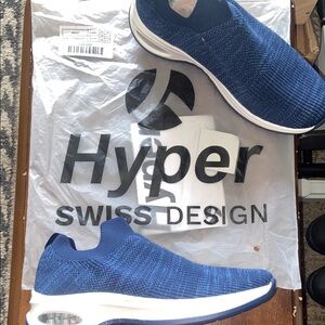 Hyper Blue Slip-On Sneakers with Knit Upper